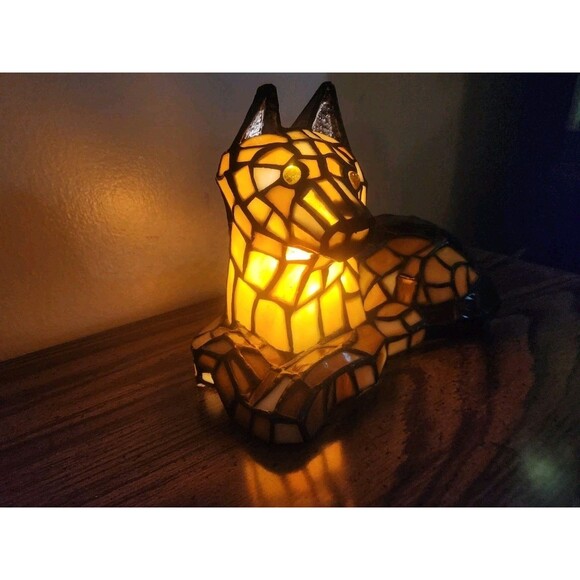 Vintage Meyda 7” Mini Tiffany Shepard Dog  Lamp Decor German Shepherd #17562 - Picture 2 of 12